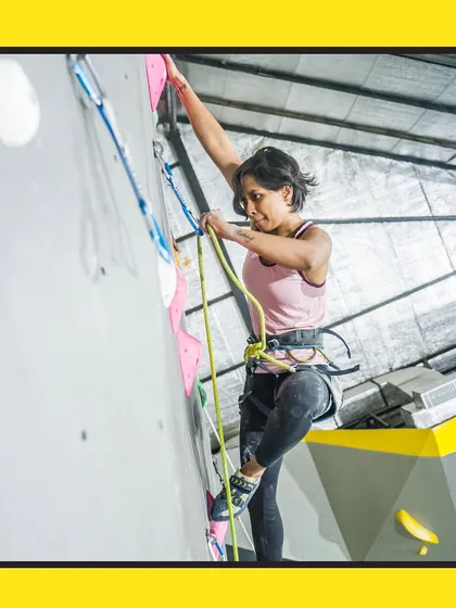 A shot of a climber focused and ready on our lead wall. This is an invitation to all adventurers to gather their tribe and come for an exhilarating climbing experience with us.