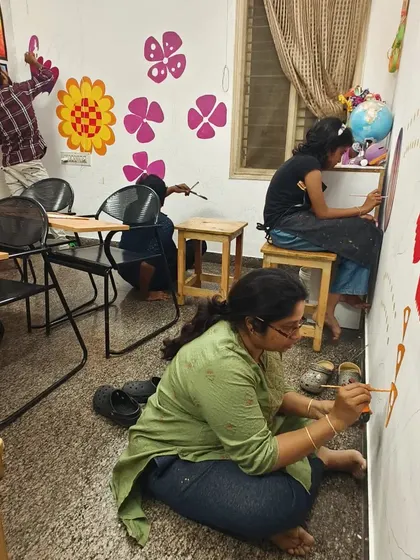 The studio gets a makeover! Inspired by the whimsical style of Mary Blair, we painted these floral murals to create a more inspiring and sensory-rich environment for our students.