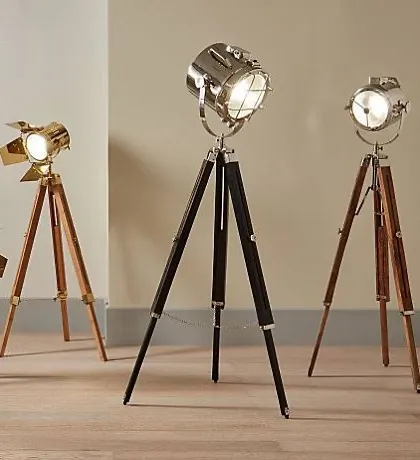 Inspired by vintage film sets, this antique-style focus light lamp brings an industrial-chic vibe to your home or office. The adjustable head and tripod base are crafted from wood and polished metal for an authentic look.