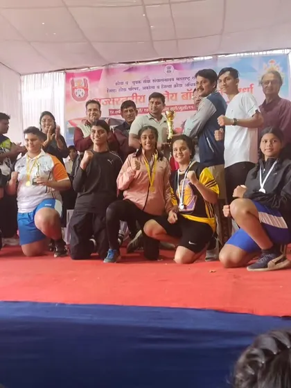 Our girls' team celebrating their victories at the DSO State Championships in Akola. Nishi, Sanaya, and Ritika all brought home medals.