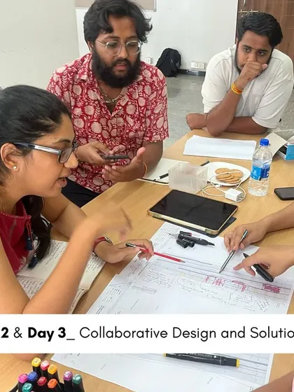 Another view of the collaborative design and solutioning workshop, with teams deeply engaged in problem-solving.