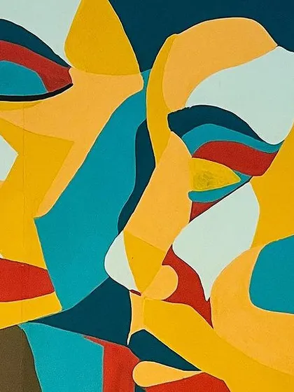 A close-up of the abstract couple portrait I painted as part of the photography studio mural. The geometric shapes and bold color palette were chosen to represent the symmetry of love.