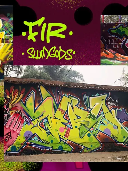 A collage centered around one of my signature wildstyle pieces, representing my crews FIR and Slumgods.