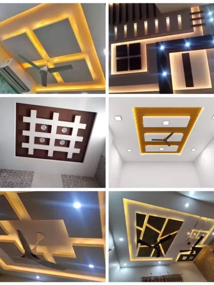 A collection of amazing false ceiling designs featuring strong geometric lines and patterns. These examples show how I use lighting to emphasize the shapes and create a modern aesthetic.