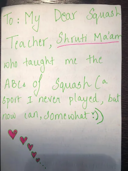This heartfelt note from a summer camp student says it all. We are incredibly proud to create an environment where even absolute beginners can learn the "ABCs of Squash" and discover a new passion.