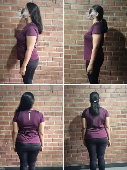 These multi-angle shots of Manjusha's progress provide a complete 360-degree view of her transformation, highlighting the changes in her side and back profiles.