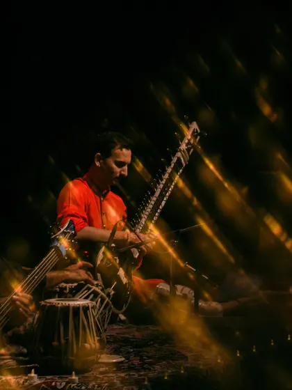 A creative shot from the Ahmedabad show, capturing the energy and light of the performance.