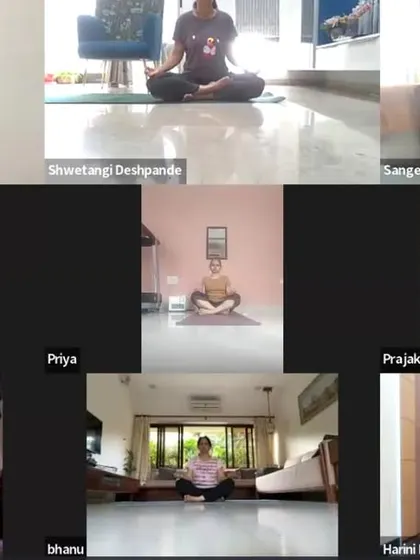 Participants settle into a seated meditation posture during our early morning online session. Starting the day with mindfulness sets a positive tone for the hours ahead.