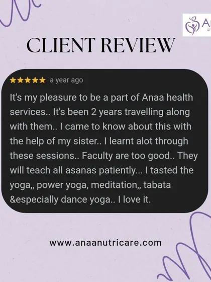 This client review speaks to the fitness side of my programs. She enjoyed the variety of our sessions, including yoga, power yoga, meditation, and tabata, highlighting the comprehensive nature of our wellness services.