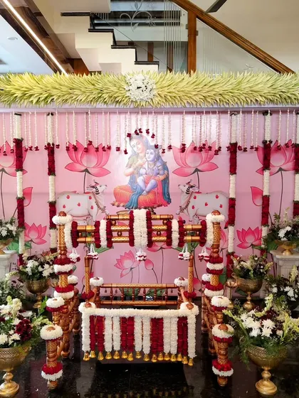 Another view of the Krishna-themed naming ceremony.