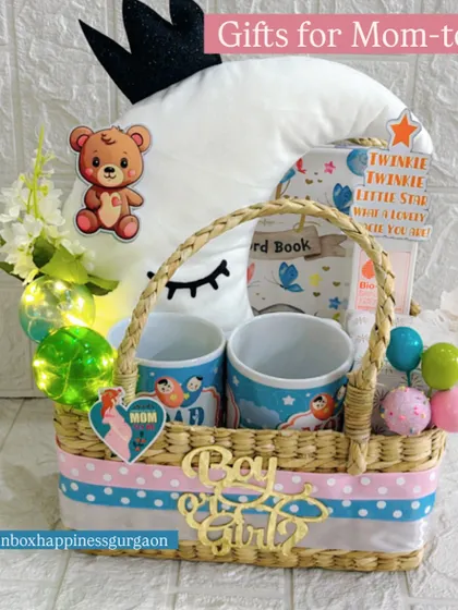 Another shot of the popular crowned moon cushion hamper, perfect for a mom-to-be who loves a touch of royalty.
