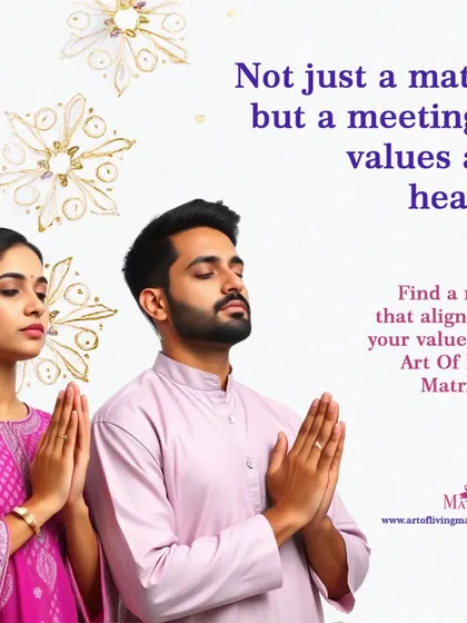 A couple in prayer. The caption emphasizes that we facilitate not just a match, but a meeting of values and hearts, aligning you with a partner on your spiritual journey.