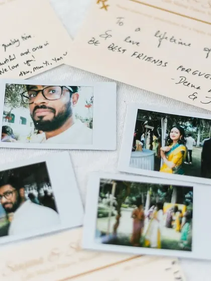 We love creating spaces for guests to leave their mark. Here, handwritten notes and polaroid snaps create a beautiful collection of memories for the couple.