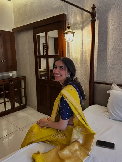 A candid, happy moment showcasing the full heirloom ensemble, a perfect blend of vintage sentiment and modern grace.