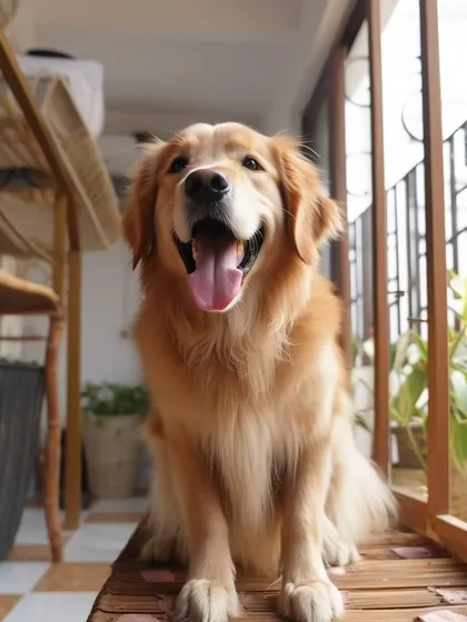 This happy Golden Retriever is enjoying the view from our covered porch, a favorite spot for lounging and watching the world go by.