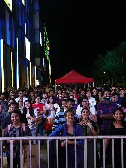 A wide shot of the fantastic crowd at Forum South Bengaluru. Seeing so many people smiling, singing, and enjoying the night together is why we do what we do.