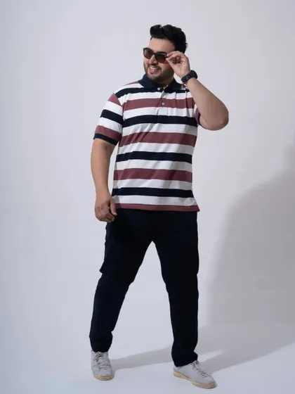 A classic e-commerce pose for a men's striped polo shirt. I deliver professional and reliable results for brands needing product photography.