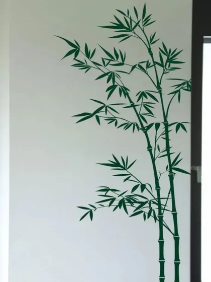 A minimalist yet elegant bamboo stalk stencil in dark green, adding a touch of Zen-inspired nature art to a modern space.