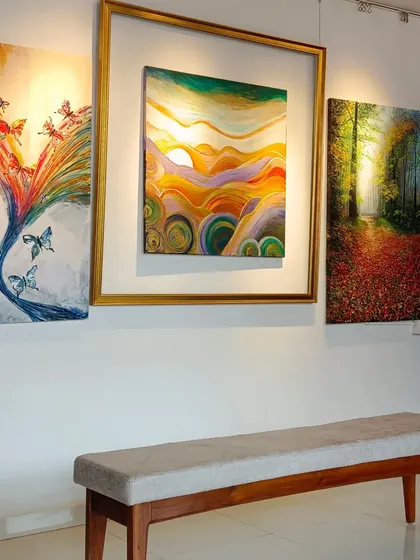 This beautiful abstract painting of butterflies emerging from a tree is a symbol of transformation and hope. It is one of the many unique pieces available for purchase at our gallery.