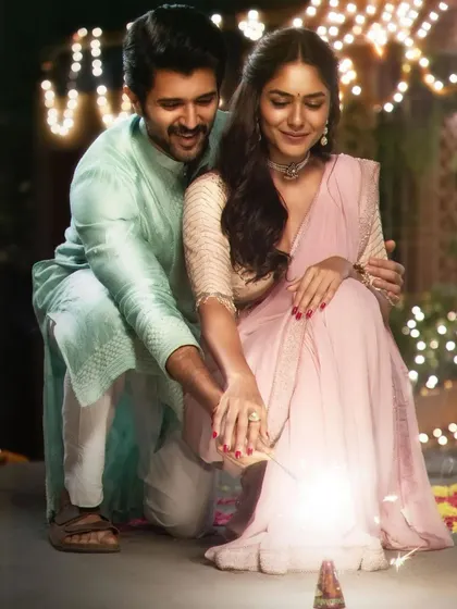 A beautiful shot of Vijay Deverakonda and Mrunal Thakur for their film 'Family Star'. I styled Vijay in a simple, elegant mint green kurta, perfect for the festive, romantic mood.
