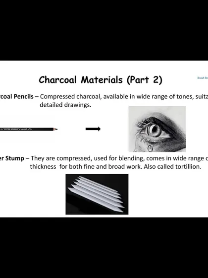 This guide to charcoal materials introduces charcoal pencils for detailed drawings and paper stumps, also called tortillions, for blending. These tools give you more control for both fine lines and broad work.