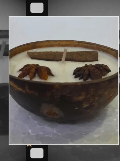 Earthy, aromatic, and handmade with love. My spice-infused coconut shell candle brings the warmth of cinnamon and star anise into your home in a natural, beautiful way.