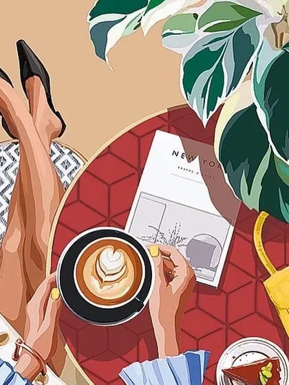 This is the reference image for one of my popular "coffee and paint" workshops. It's a chic, modern illustration that we recreate on canvas with acrylics.