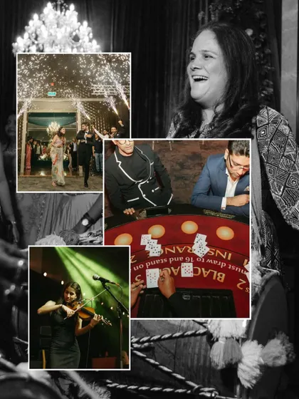 More moments from the glamorous reception, including the couple's grand entrance with sparklers and guests enjoying the casino tables. It was a night of pure celebration.