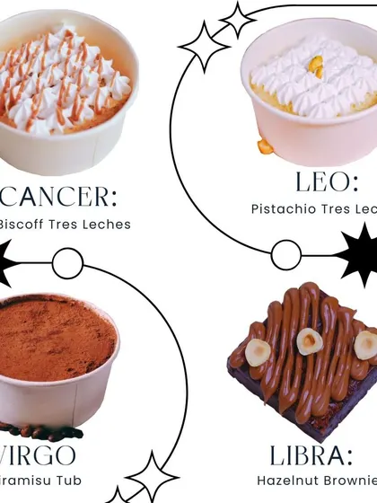 Continuing our zodiac dessert forecast, matching Cancer with Biscoff Tres Leches and Libra with Hazelnut Brownie.
