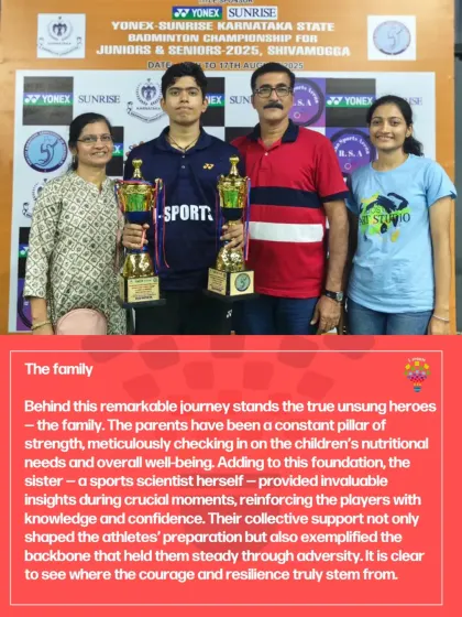 The family behind the champions. The parents and sister of Chris Baptist, who provided constant support, nutrition checks, and sports science insights during his challenging tournament run.