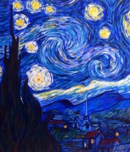 A still image of my reproduction of "The Starry Night." I tried to capture the swirling energy and vibrant colors that make Van Gogh's original so iconic.