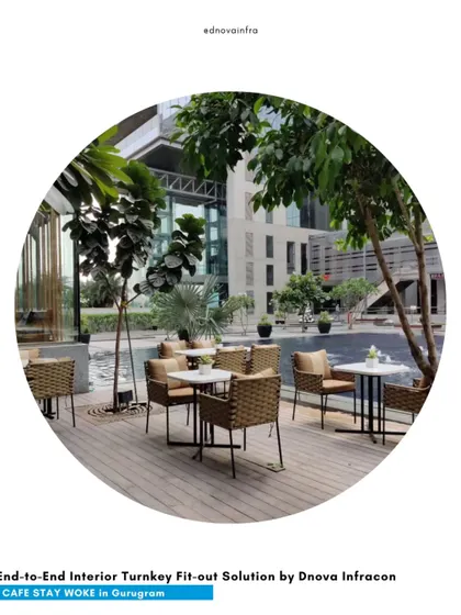 The outdoor seating area for Cafe StayWoke, part of my end-to-end interior turnkey fit-out. The space is designed to blend seamlessly with the modern architecture and poolside, offering a tranquil urban escape.