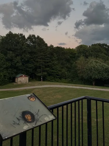 The view from a lookout point in an Ontario park at dusk.