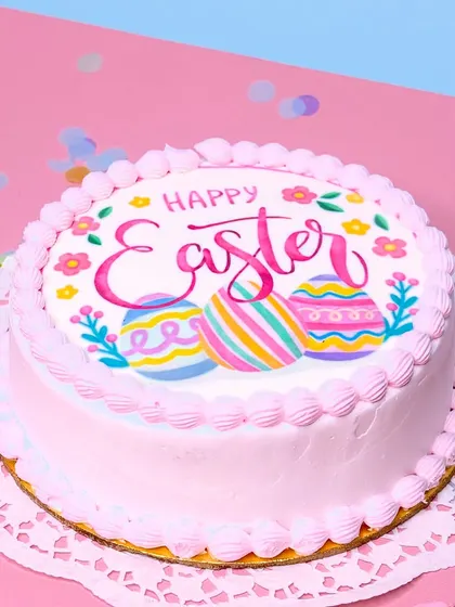 This adorable Easter celebration cake is perfect for your family lunch. It's my classic ultimate chocolate cake with a beautiful, edible Easter painting on top.