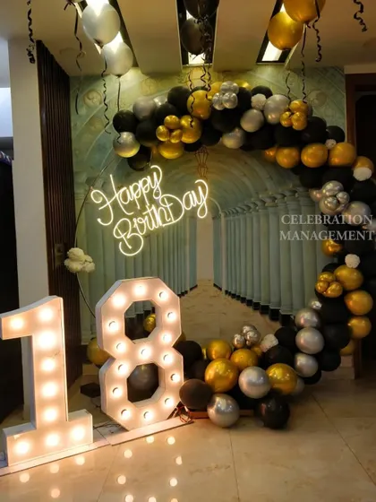 A final shot of the chic and modern 18th birthday decoration. This is a popular color combination for milestone celebrations.