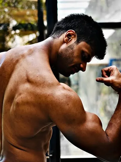 Jet Set Go. A shot of my back and bicep definition, a result of years of consistent, natural training.