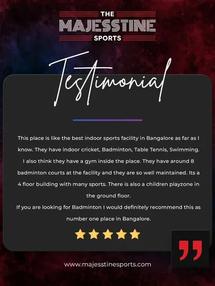 "The best indoor sports facility in Bangalore." We are fueled by your kind words and look forward to welcoming you back for more great moments.