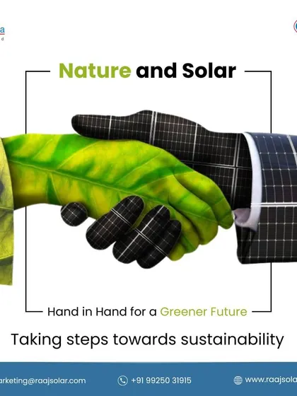 We believe in working hand-in-hand with nature for a greener future. This symbolic handshake between a green, leafy hand and a solar-paneled hand represents our commitment to sustainability.