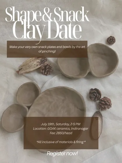 Join our 'Shape & Snack' clay date to make your own snack plates and bowls using the pinching technique. It's a simple and satisfying way to create organic, handmade tableware.