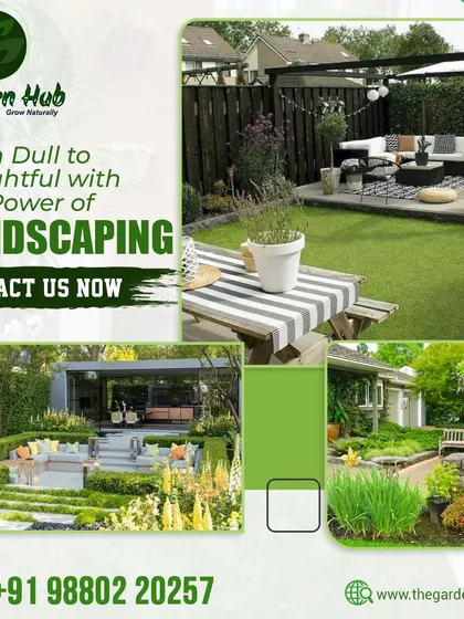We take gardens from dull to delightful with the power of landscaping. This collage shows several examples of stunning transformations we can achieve.