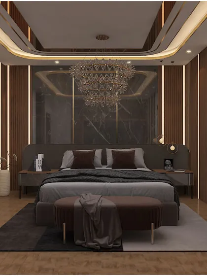 A duplicate of the dark, luxurious master bedroom concept.