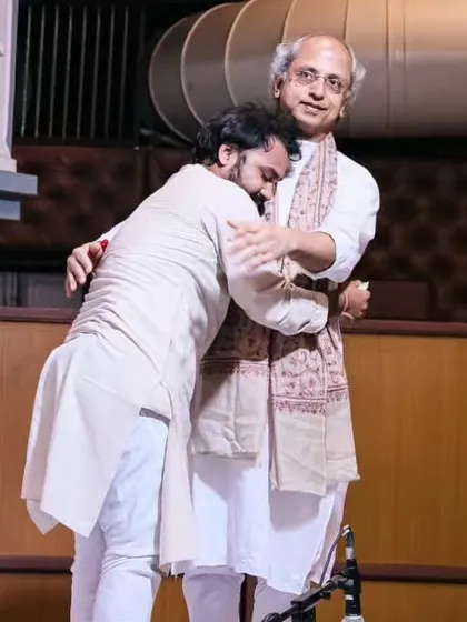 A blessed moment on Guru Poornima, receiving a hug from my Guruji, Pandit Yogesh Samsi ji, after my performance. His blessings are my greatest strength.