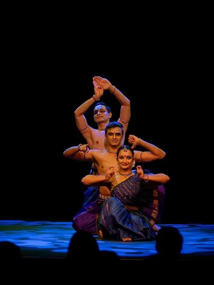 A visually striking formation from 'ĀBHA', where our bodies create a single, cohesive shape. This represents the interconnectedness of the characters in the epic.
