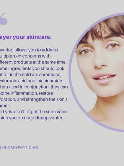 Layering skincare products with ingredients like ceramides, hyaluronic acid, and niacinamide is key during winter. This approach helps soothe inflammation, restore hydration, and strengthen the skin's protective barrier.