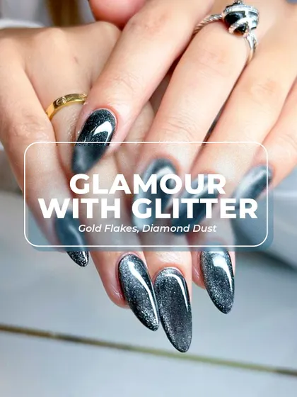 Add a touch of glamour to any manicure. This design features a deep, glittery finish using diamond dust techniques, a key skill for creating luxurious and eye-catching nail sets.