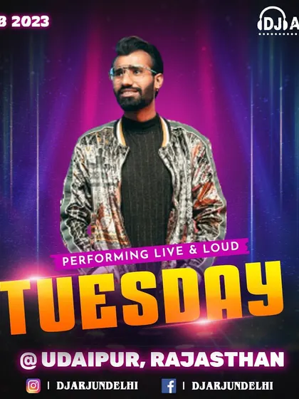 A gig poster for a show in Udaipur, the city of lakes. I am well-versed in providing DJ services for the grand weddings that take place in this beautiful city.