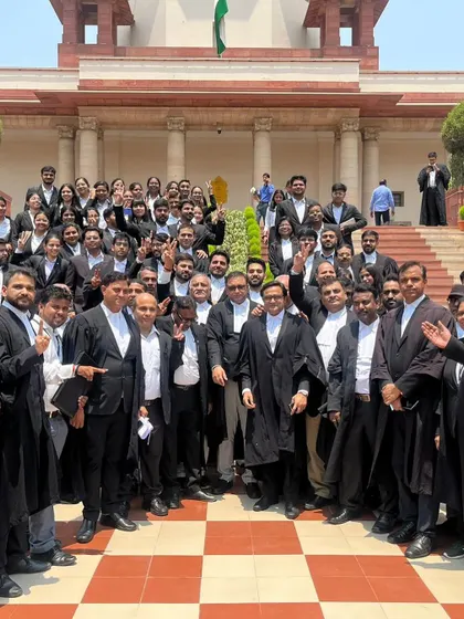 A large group of us showing our support for Senior Advocate Pradeep Rai Sir during the SCBA elections. Our team actively participates in the legal community.