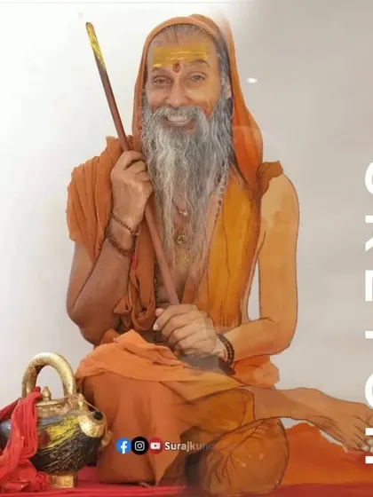 A comparison of the original photo and my watercolor sketch of a spiritual guru from Surajkund. This shows how I interpret a photo to create a colorful and respectful portrait.