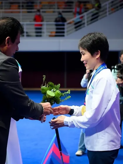 Congratulating a winner at the Asian Para-Karate Championship. These athletes demonstrate incredible spirit and skill, and it is an honor to recognize their achievements.