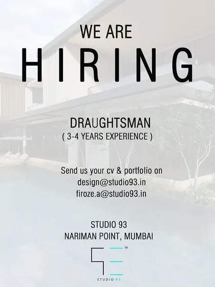 Studio 93 in Mumbai is hiring a Draughtsman with 3-4 years of experience for working and municipal drawings.